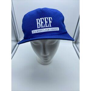 "Beef It's What's For Dinner" Blue Cap Trucker Hat Snap-back Made in USA Vintage
